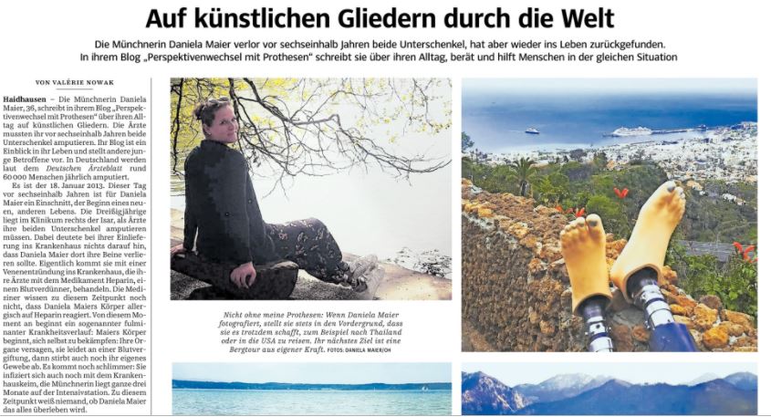 Zeitungsartikel mit Beinprothese